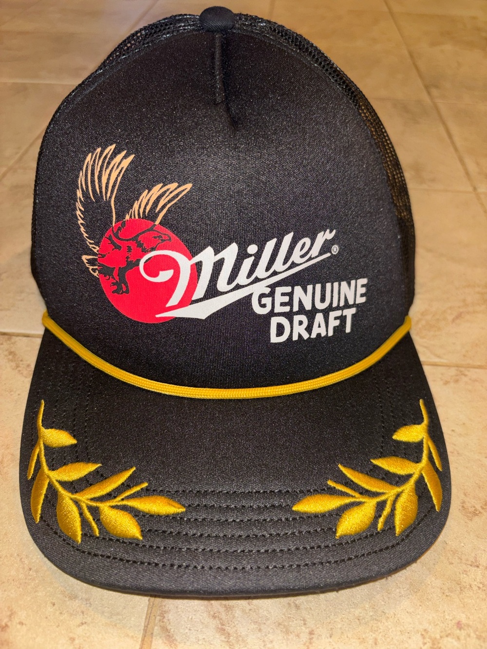 New Miller Genuine Draft Black & Gold Trucker Hat